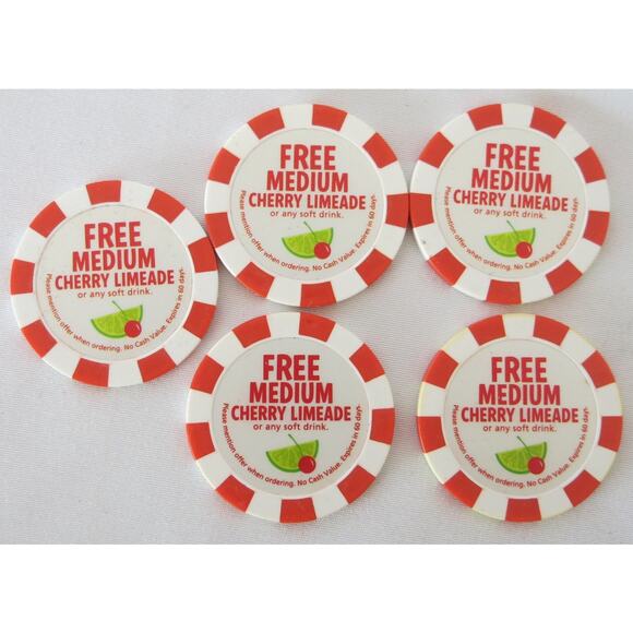 SONIC DRIVE IN 5 Poker Chips FREE MEDIUM CHERRY LIMEADE Mint Collectible Toy - Picture 1 of 5